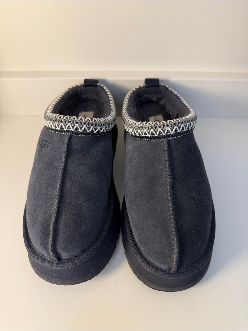 UGG Navy Suede Slip-On TAZZ with Contrast Stitching - Size 8